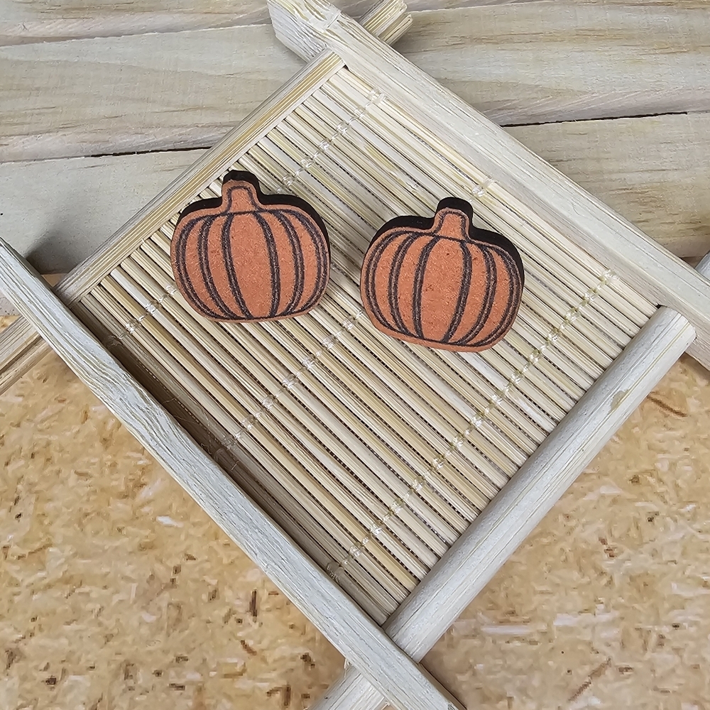 Wooden Pumpkin Earrings